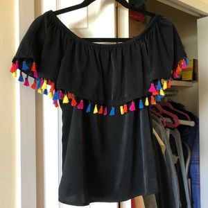 Off-shoulder tassel top